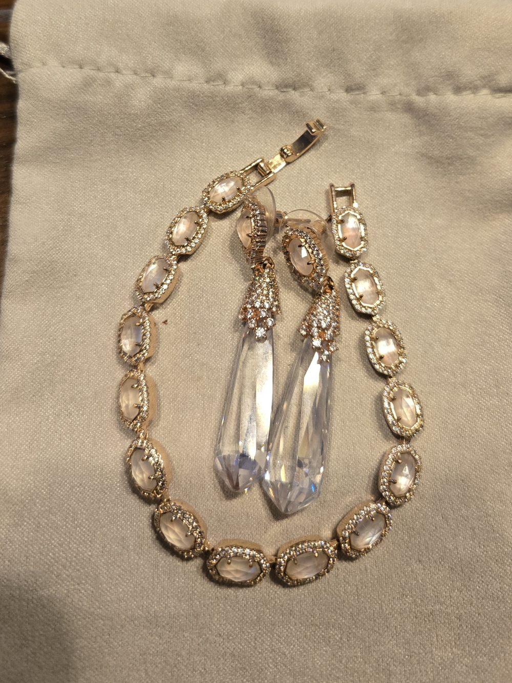 Kendra Scott RoseGold Crystal Statement Earrings and MOP Rose Gold Bracelet